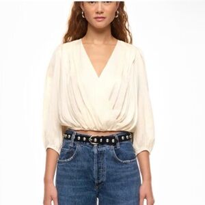 Zadig & Voltaire Cream V-Neck Blouse size small